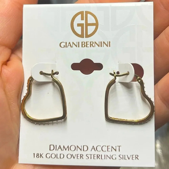 Diamond Accent Heart Hoop Giani Earrings in 18k Gold-Plated Sterling Silver NWT - Picture 2 of 3